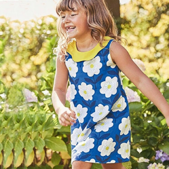 Mini Boden Sunny Flowers Contrast Ruffle Peter Pan Color Mod Dress 4–5 - Picture 1 of 11